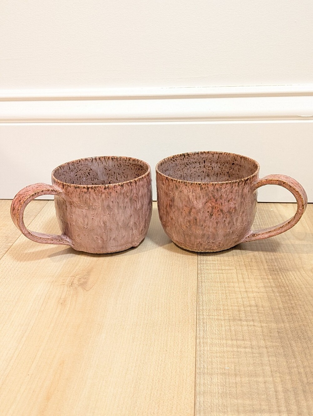 Handmade Rustic Pink Ceramic Coffee Mugs - Set of 2